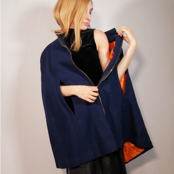 Dark Blue Cosplay Cape Orange Sparkley Lining - Picture 3 of 9